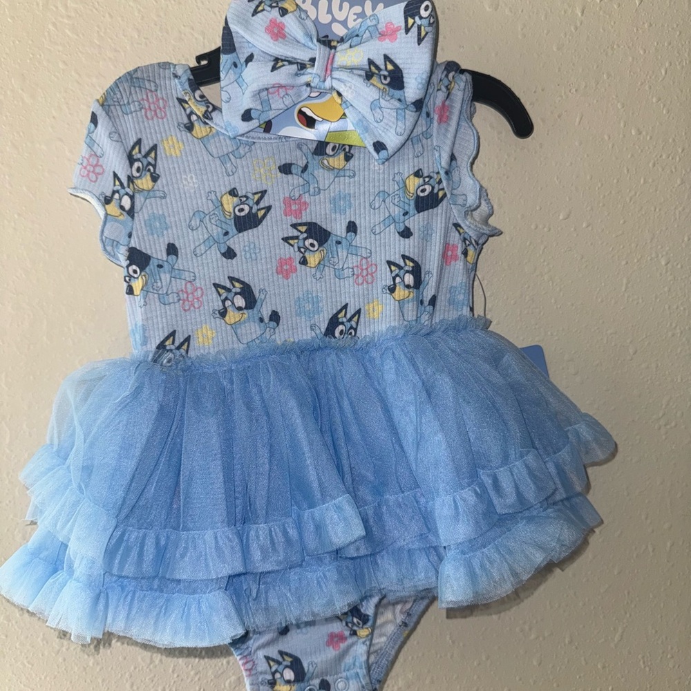 Bluey Baby Dress with Tulle Skirt and Bow